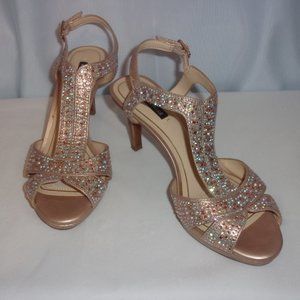 Alex Marie Gold & Rhinestone Peep Toe Strappy Shoes